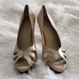 Cream open toed stillettos